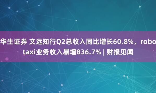华生证券 文远知行Q2总收入同比增长60.8%，robotaxi业务收入暴增836.7% | 财报见闻